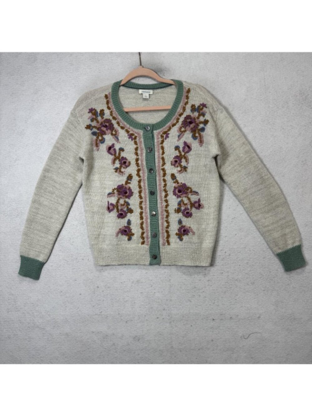 Sundance Cardigan Sweater Womens Small Gray Floral Embroidered Button Knit - Picture 2 of 8